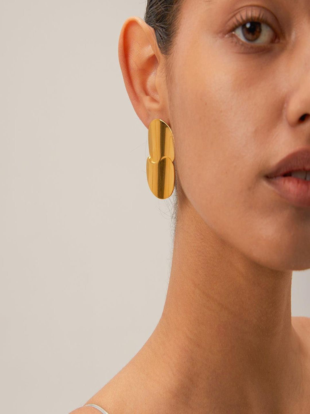 DIMPLERY Stainless Steel 18K Gold-Plated Contemporary Shaped Curvy Layered Drop Earrings