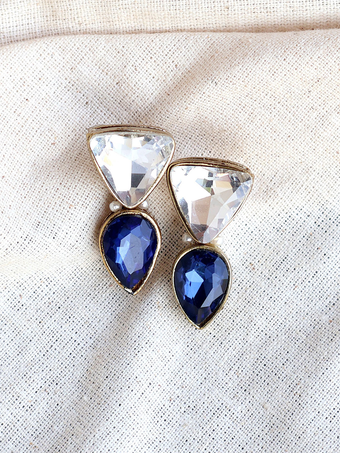 BeAbhika Gold-Plated Triangle Top Gemstone Bottom Studs Earrings