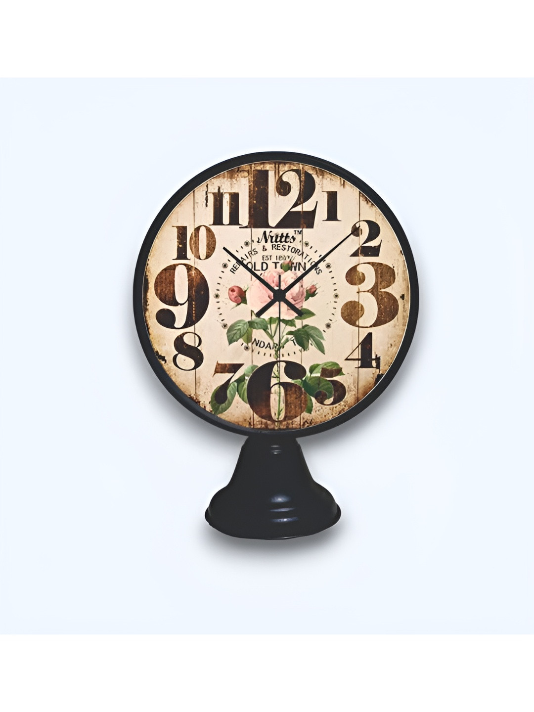 Nutts Black Metal Large Display Round Battery Analogue Table Clock-20.3cm