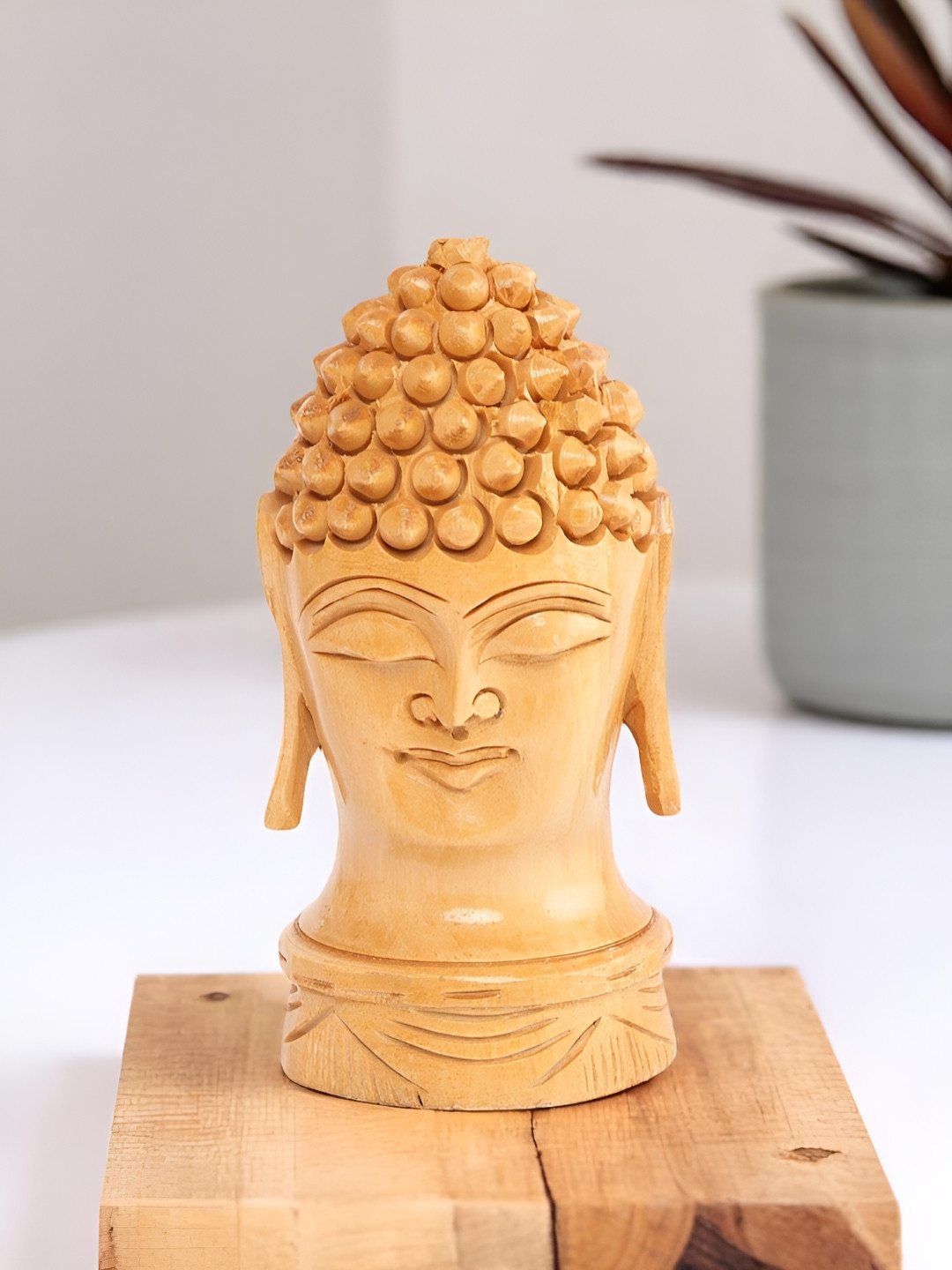 Myntra Elegant Homes Buddha Head Beige Wood Natural Living Room Tiny Showpiece - 8.7 Inches