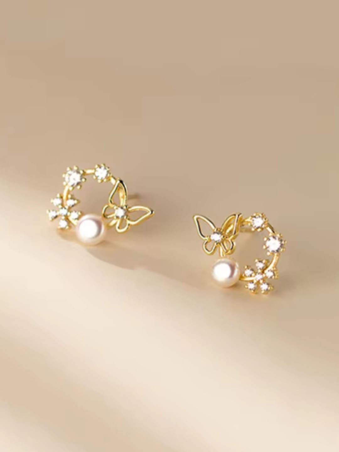 SUBHAGALANKAR Gold-Plated Artificial Stones & Pearls Studded Butterfly Wreath Studs