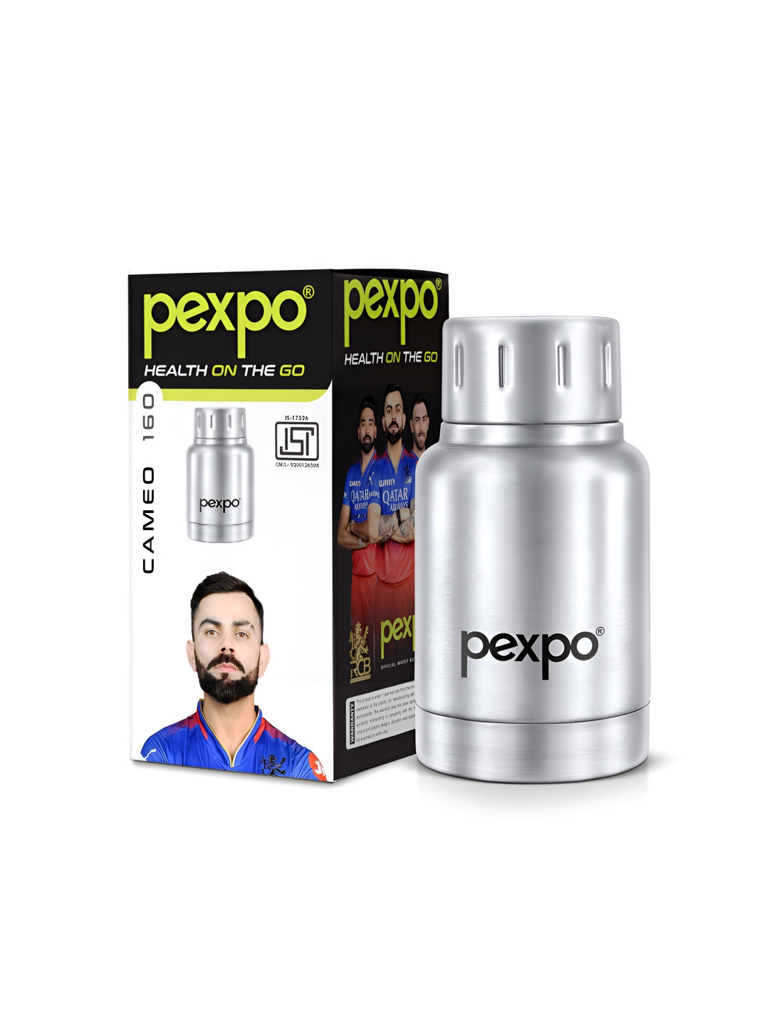 Pexpo Cameo Silver Solid Stainless Steel Double Wall Vacuum Flask - 160ml