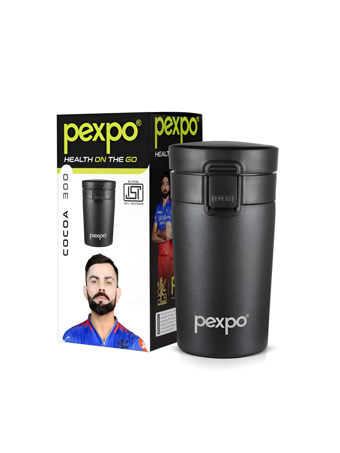 Pexpo Cocoa Black Solid Stainless Steel Spill Proof Shaker - 260ml