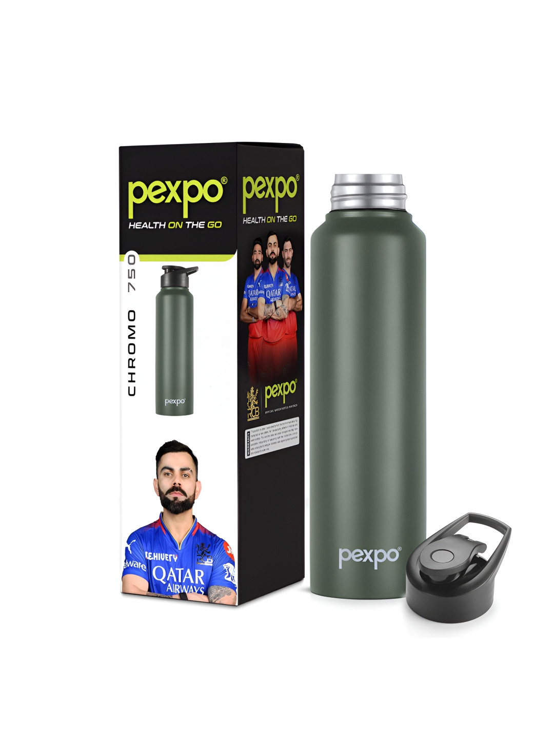 Pexpo CHROMO Green Stainless Steel Single Wall Vacuum Water Bottle - 750ml