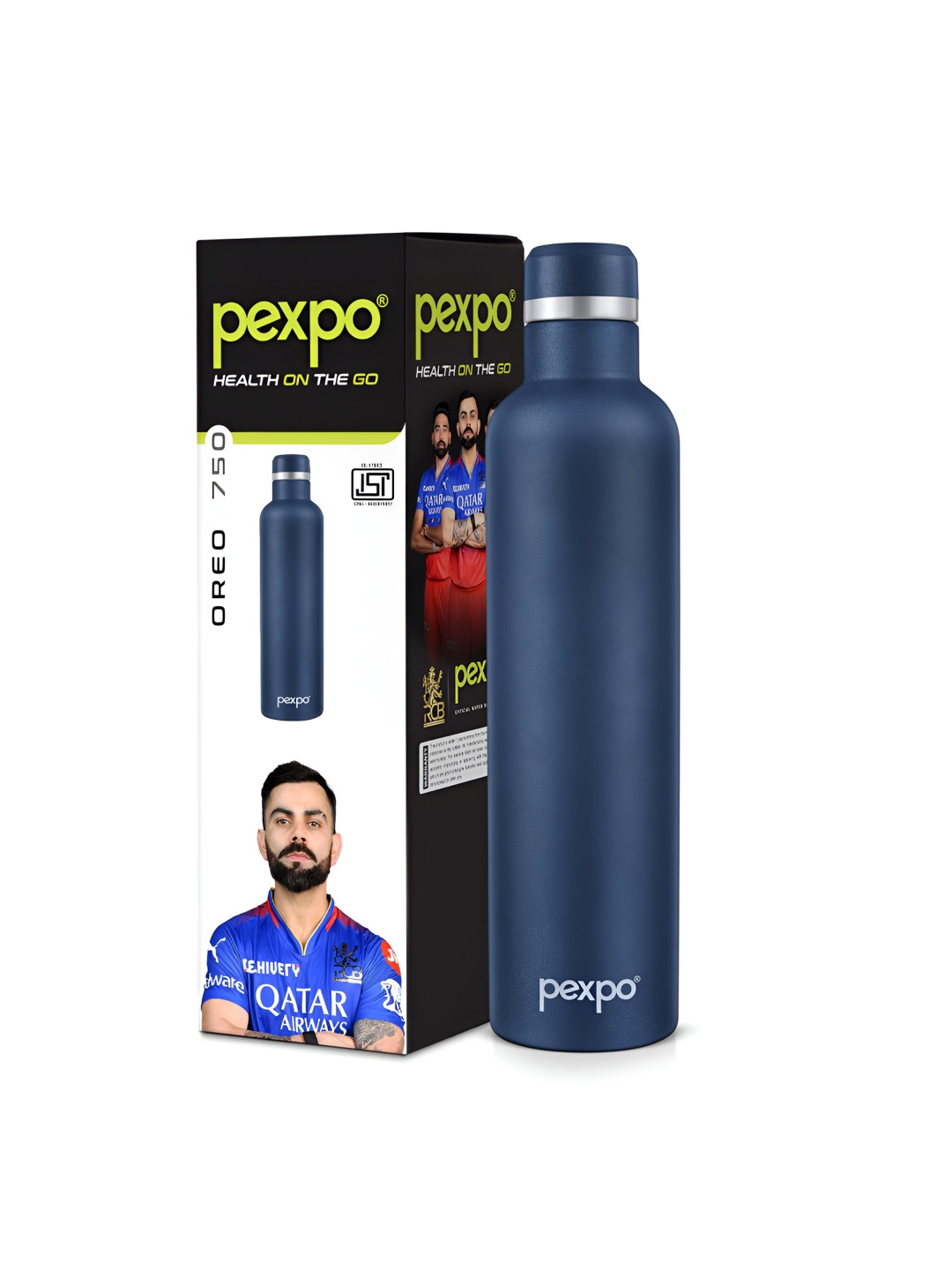 Pexpo Oreo Blue Solid Stainless Steel Double Wall Vacuum Flask - 750ml
