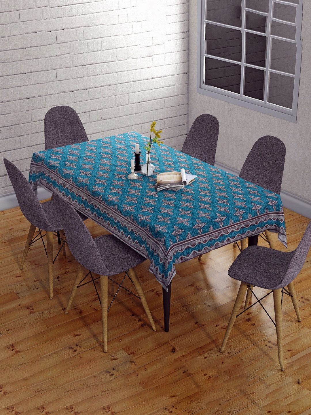 Sun Rise Sea Green Anti-Skid 6-Seater Table Cover