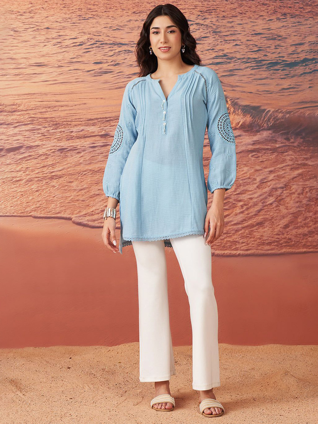 Lakshita Embroidered Thread Work Organic Cotton Handloom Thread Work Kurti