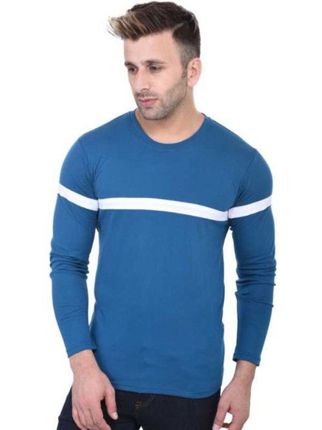 BI FASHION Men Colourblocked Raw Edge T-shirt