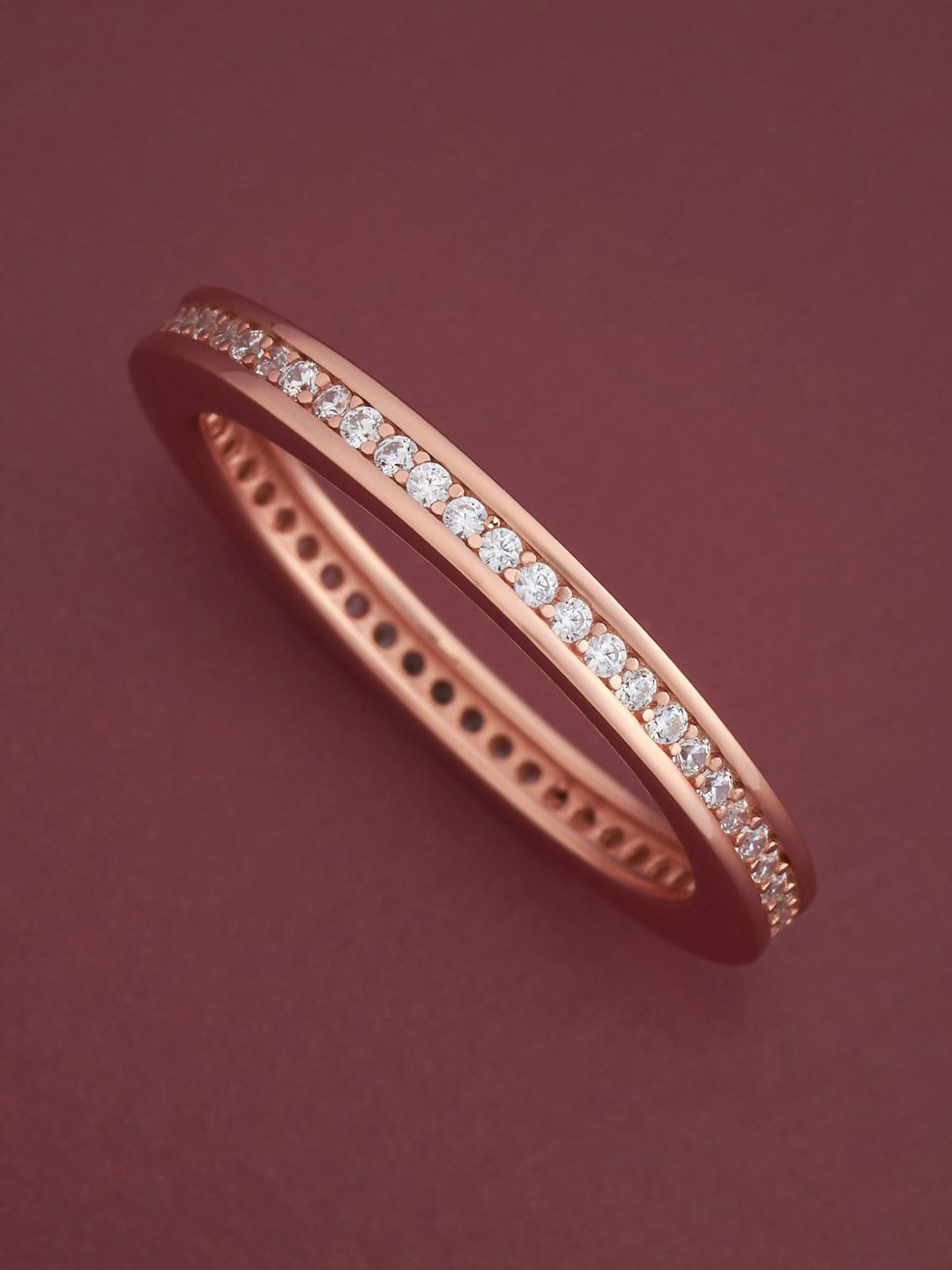 Kushal's Fashion Jewellery White 92.5 Pure Silver Rose Gold-Plated Zircon Party Ring