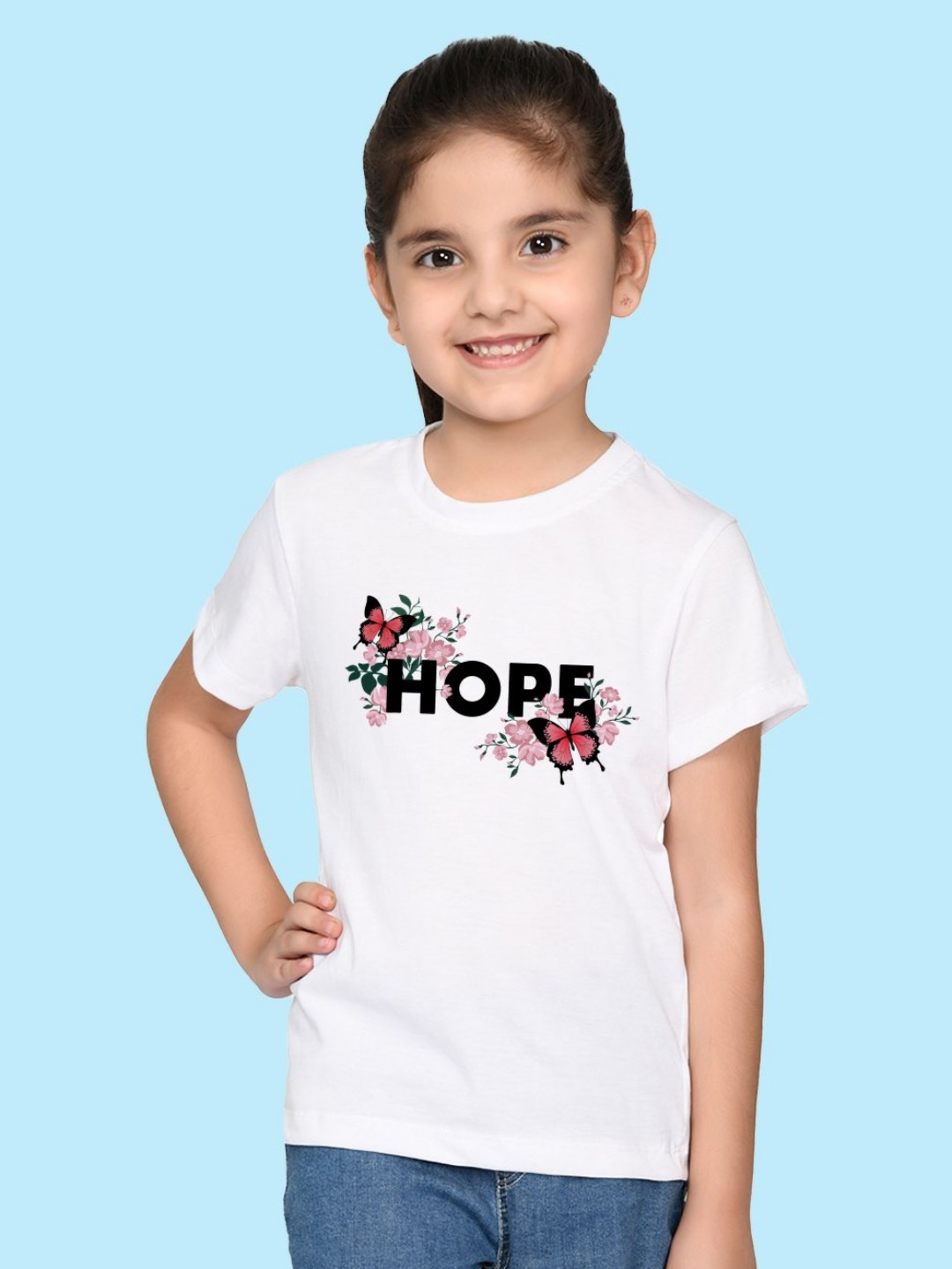 NUSYL Girls  Butterfly & Hope Text Printed Regular Fit Cotton T-Shirt