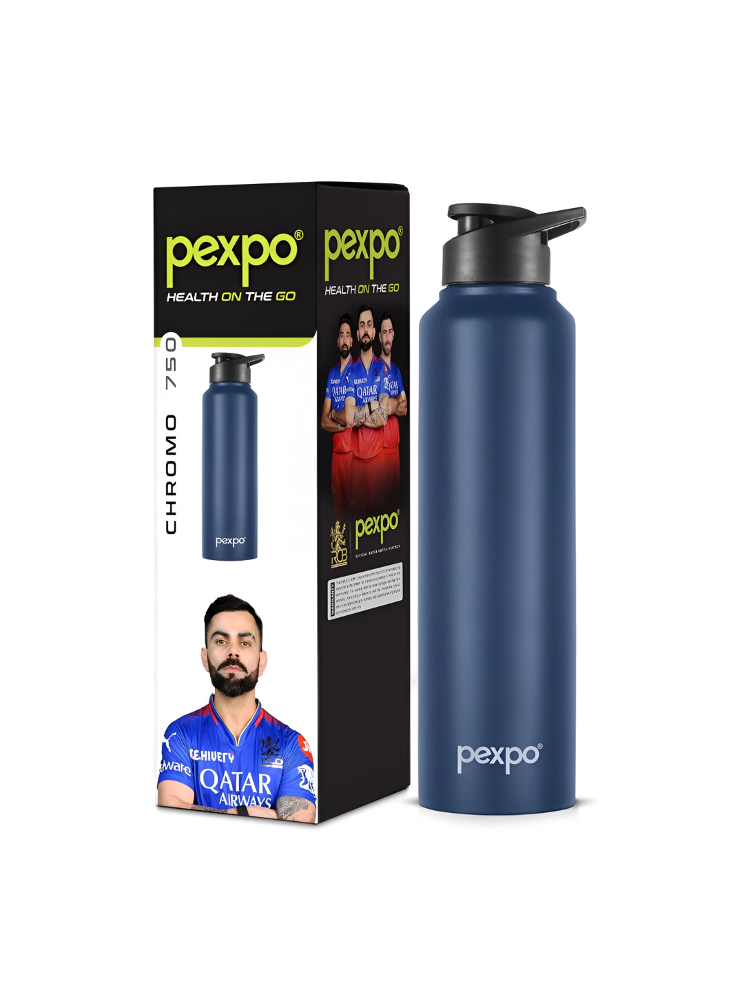Pexpo Chromo Blue Solid Stainless Steel BPA Free Water Bottle - 750ml
