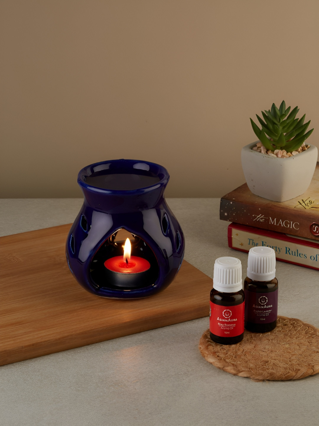 Asian Aura Candle Diffuser with 2 Aroma Oil and 1 t-lite Candles