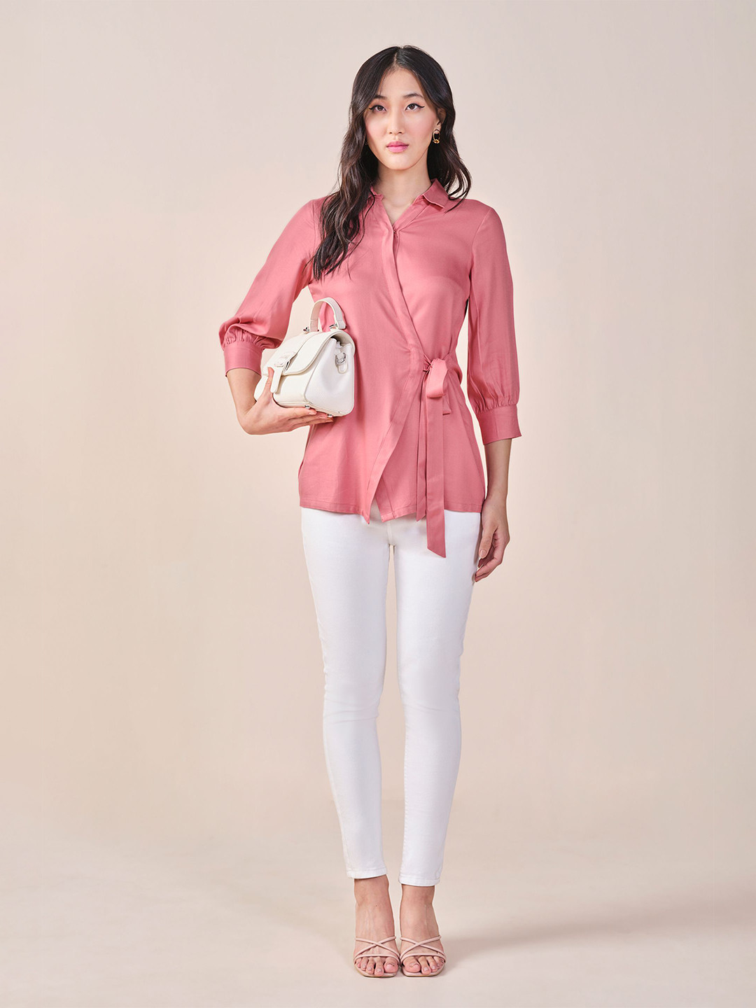AND Cuffed Sleeves Shirt Coller Wrap Top