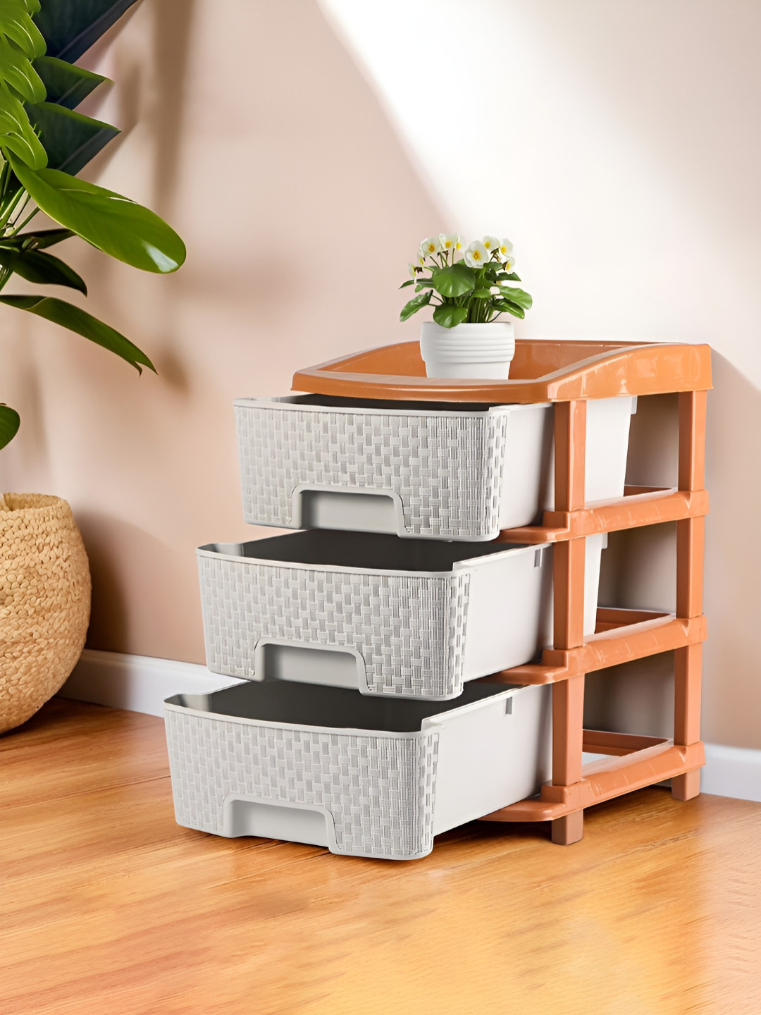 Aura White Multi-Purpose Durable & Modular 3-Layer Plastic Cabinet Drawer Organiser