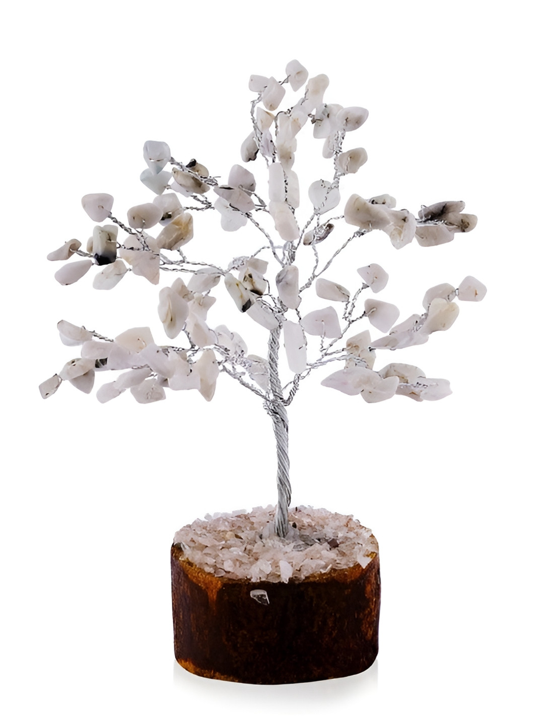 Gemsmantra Rainbow Moonstone Silver Crystal Tree Of 100 Beads Silver Crystal Metallic Prayer Room Medium Showpiece - 9.1 Inches