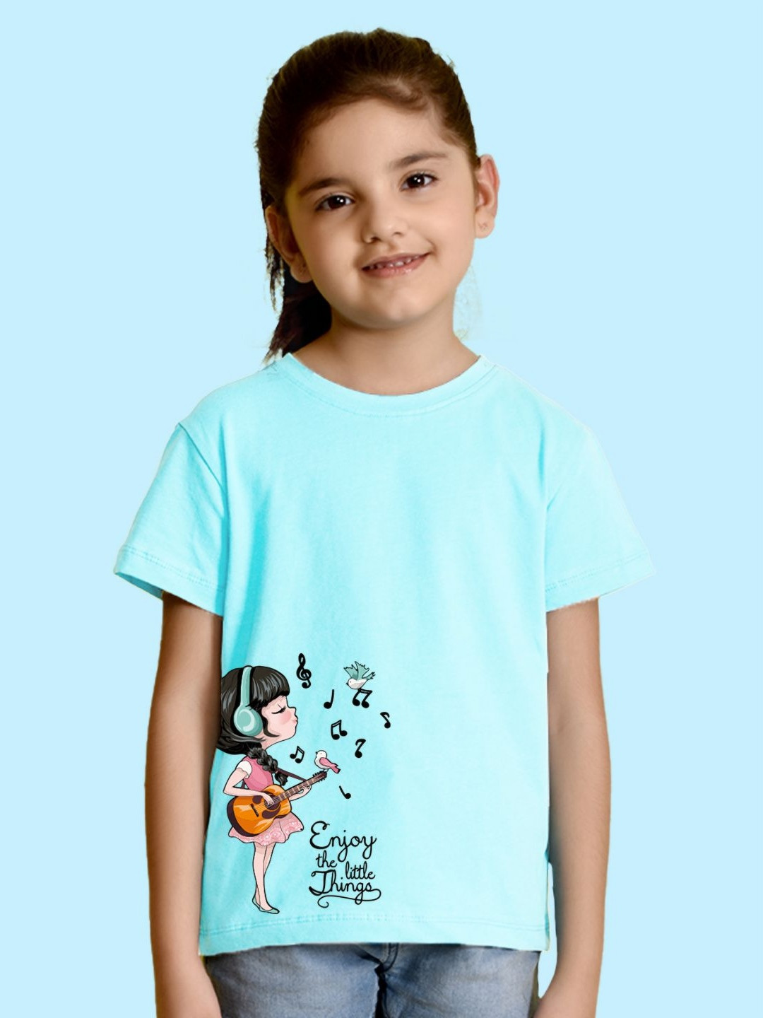 NUSYL Girls  Enjoy The Little Things Text Printed Regular Fit Cotton T-Shirt