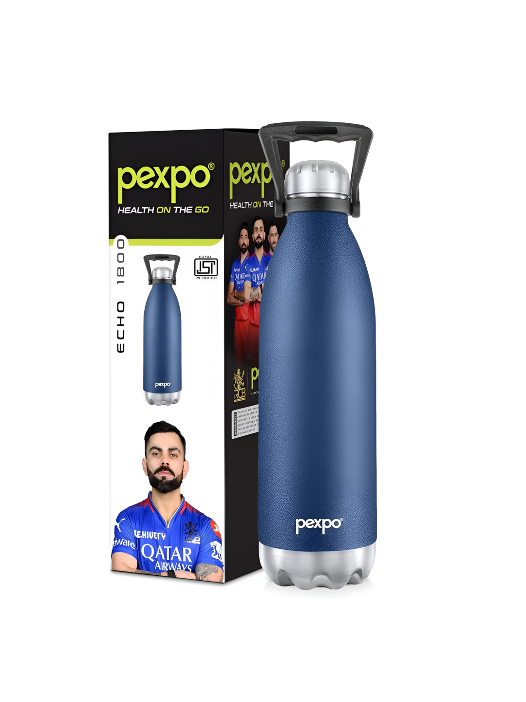 Pexpo Echo Blue Solid Stainless Steel Double Wall Vacuum Flask - 1.7L