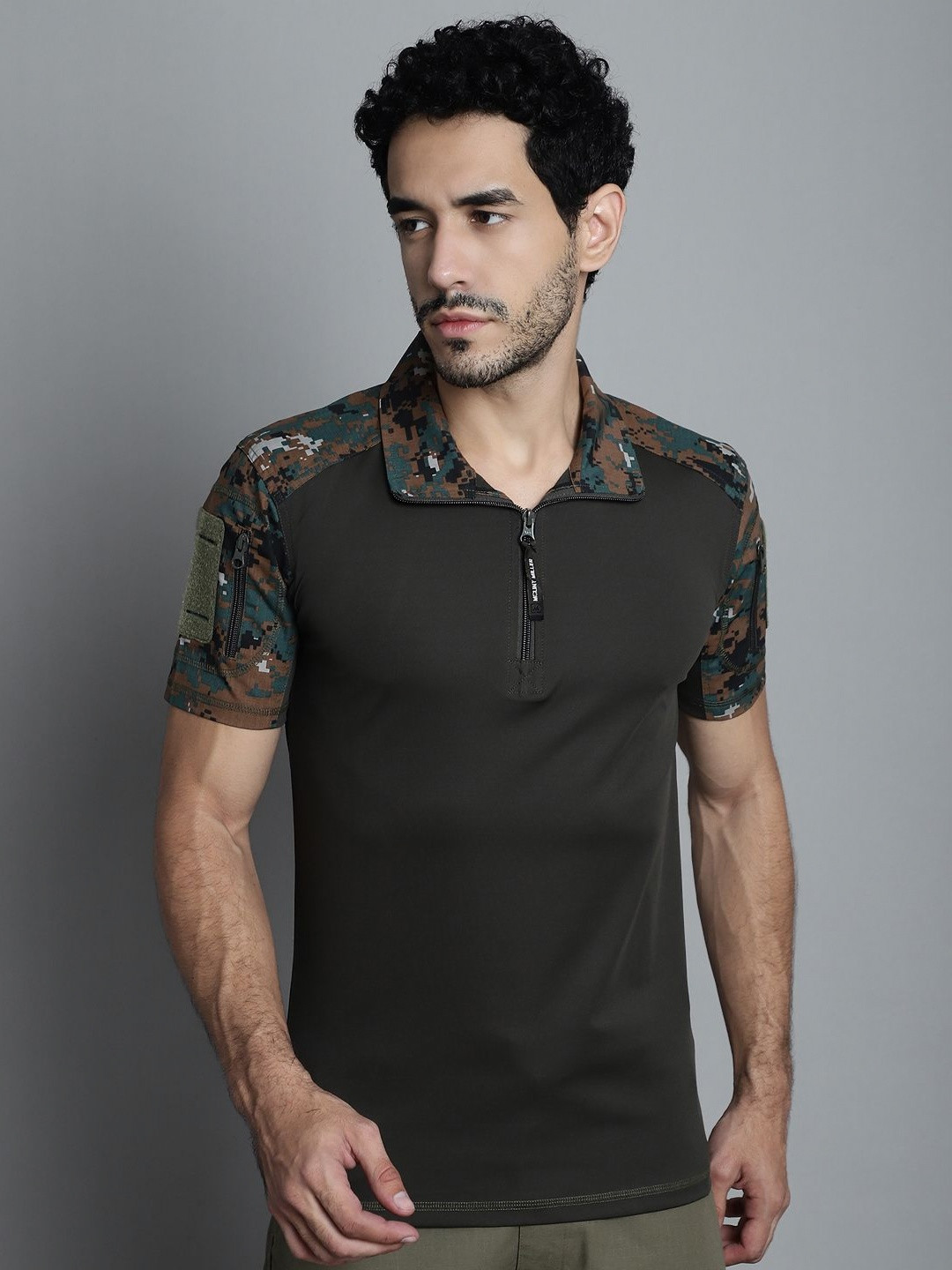MOUNTMILLER Men's Camouflage Printed Short Sleeve Ripstop Tactical Polo T-Shirt