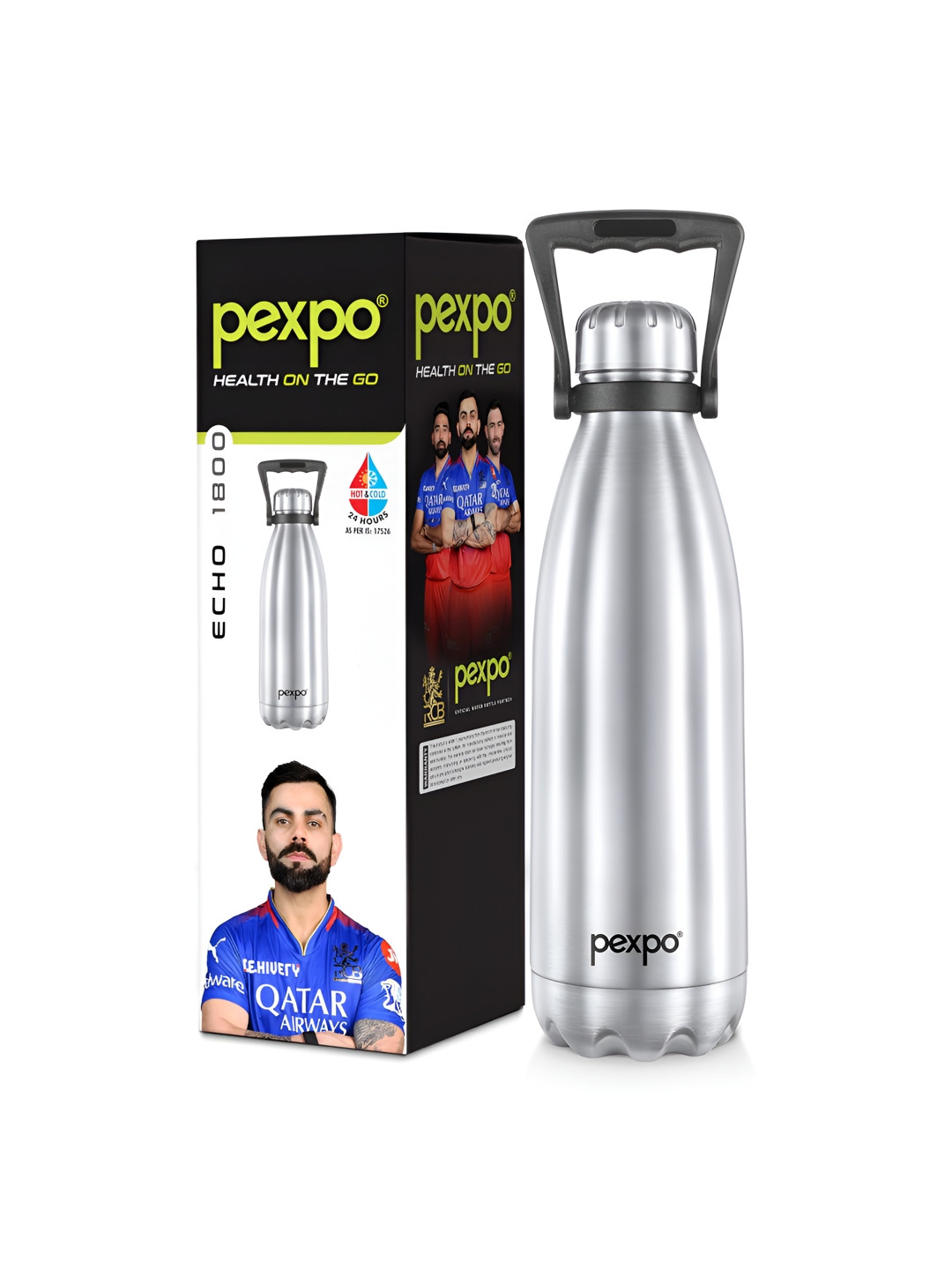 Pexpo Echo Silver Solid Stainless Steel Double Wall Vacuum Flask - 1.7L