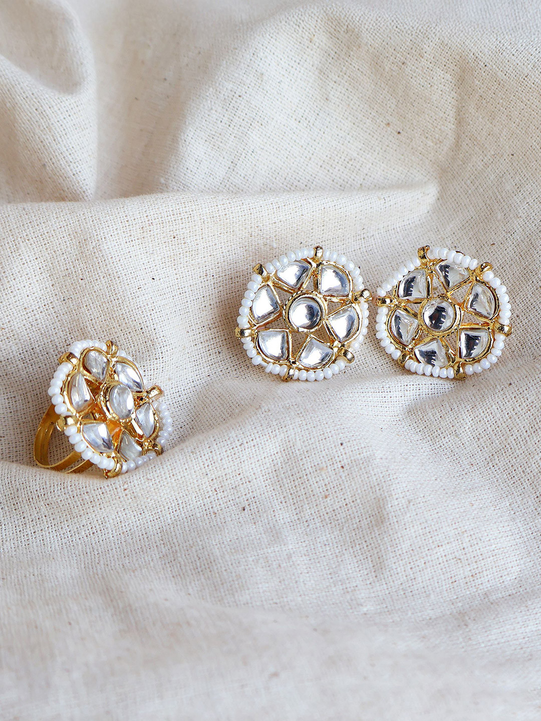 BeAbhika Gold-Plated Jewellery Combo  Statement Earrings & Adjustable Ring