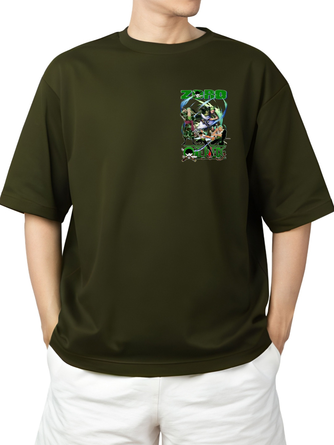 Starsbuyer Zoro Printed Cotton Drop-Shoulder Sleeves Oversized T-shirt