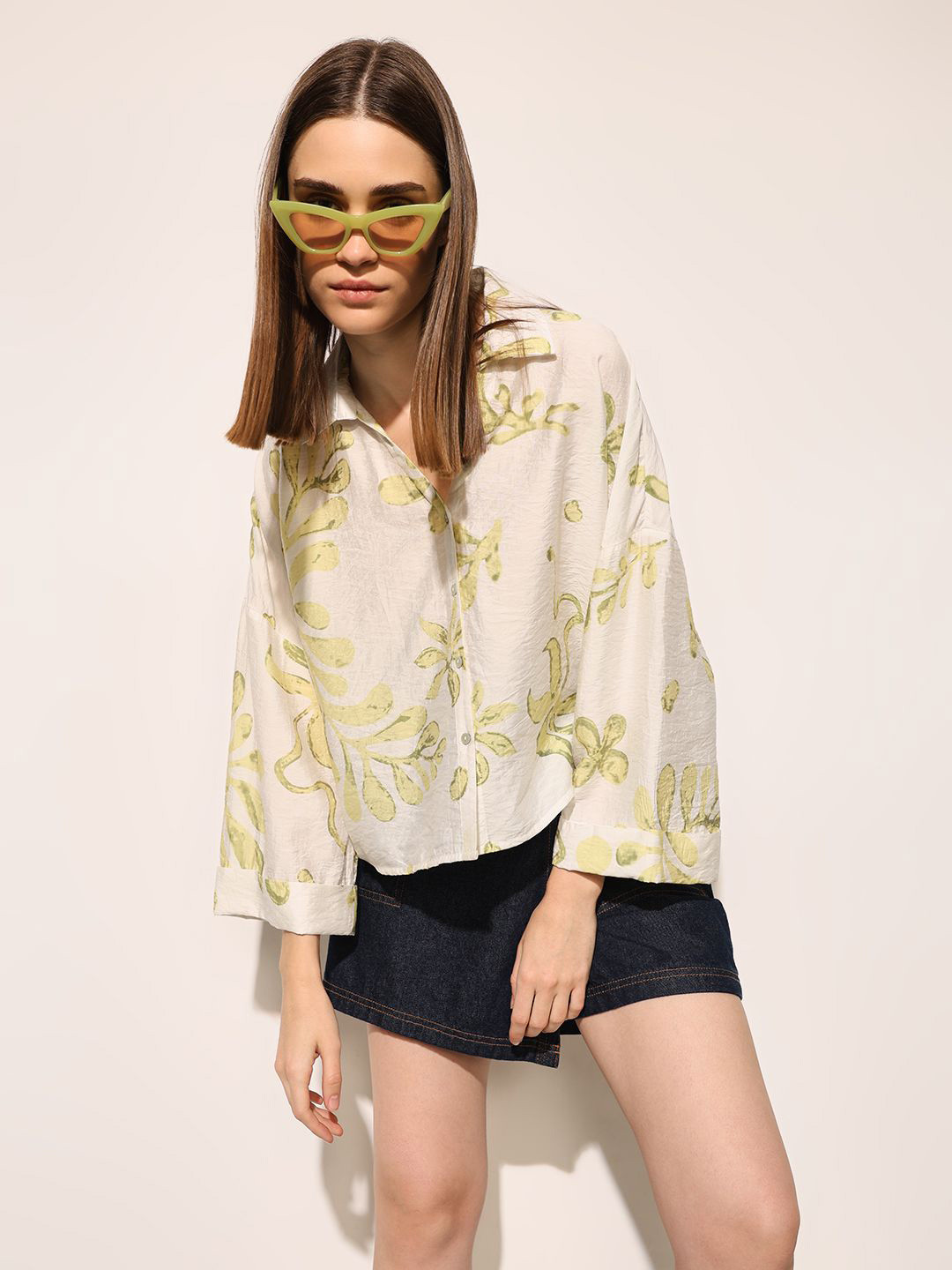 ONLY Boxy Floral Printed Spread Collar Boxy Shirt