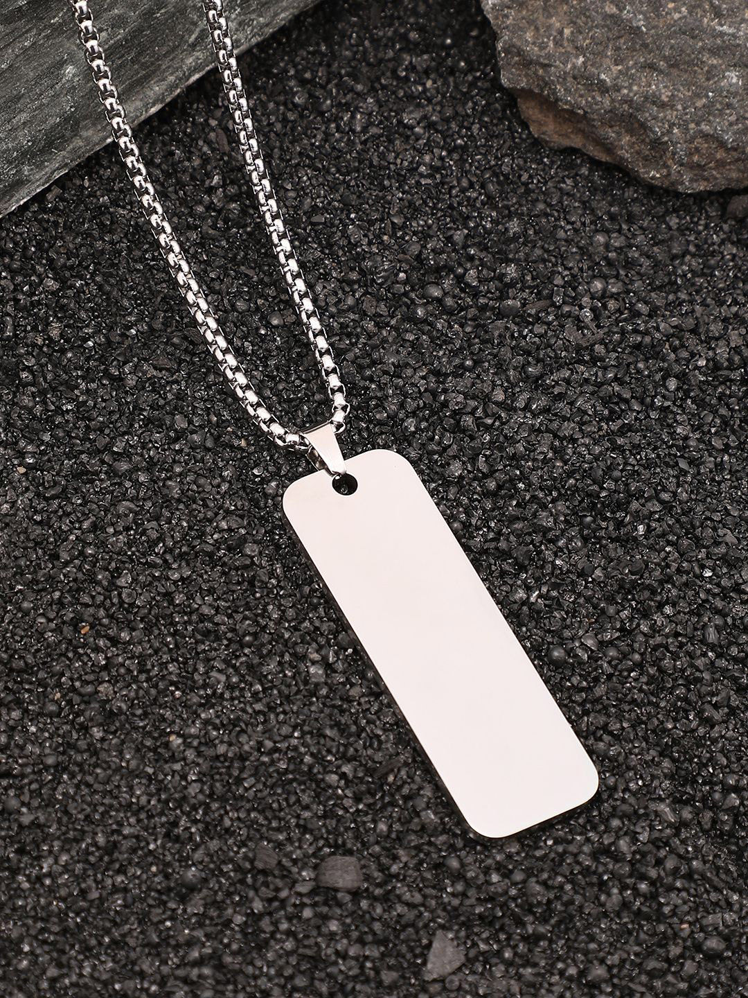 French Accent Men Silver-Plated Slate Pendant & Chain