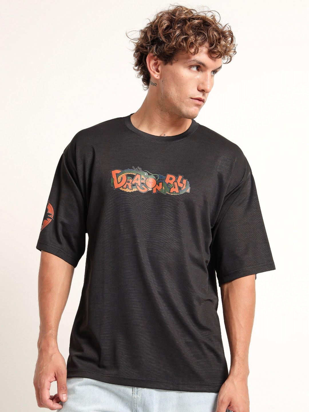 THE BEETEL HOUSE Dragon Ball Printed Drop-Shoulder Sleeves Oversized T-shirt