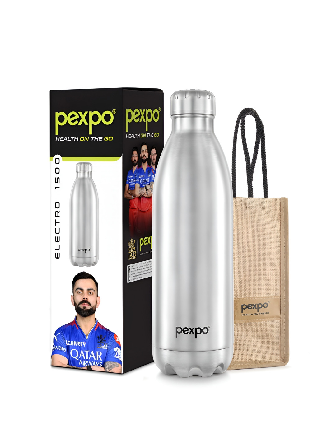 Pexpo Electro Silver Solid Stainless Steel Double Wall Vacuum Flask - 1.5L