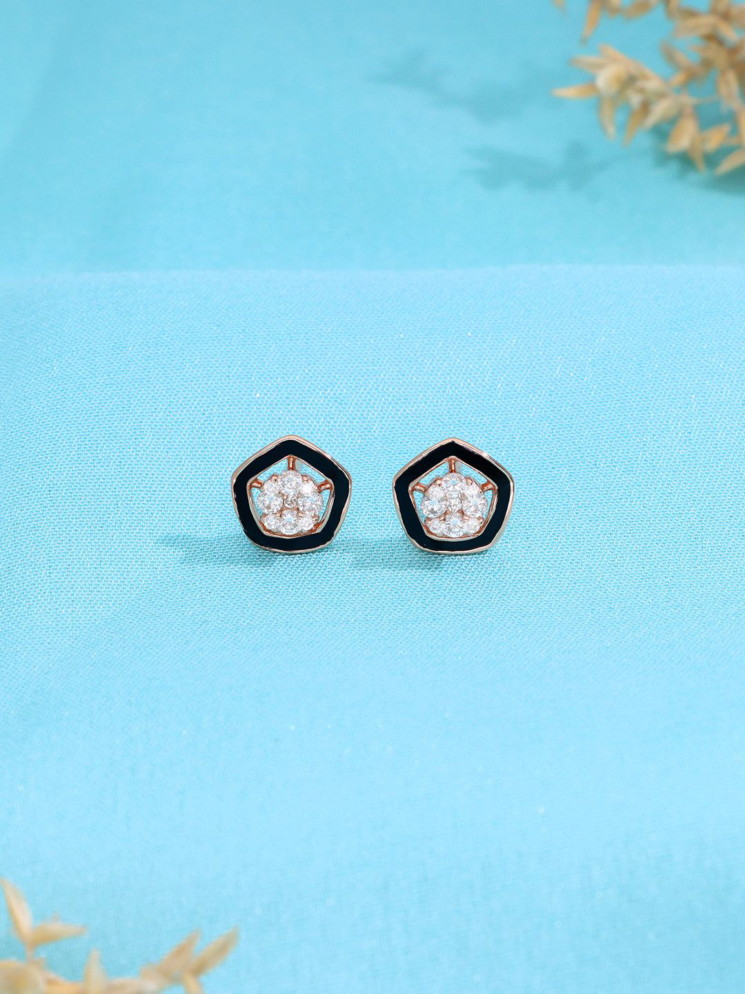 KAI JEWEL Sterling Silver Rose Gold Plated Geometric Shaped Cubic Zirconia Studs