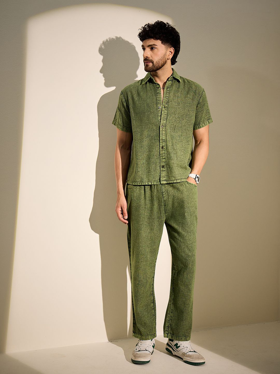 FUGAZEE Linen Shirt Collar Neck Shirt With Trousers Co-Ords