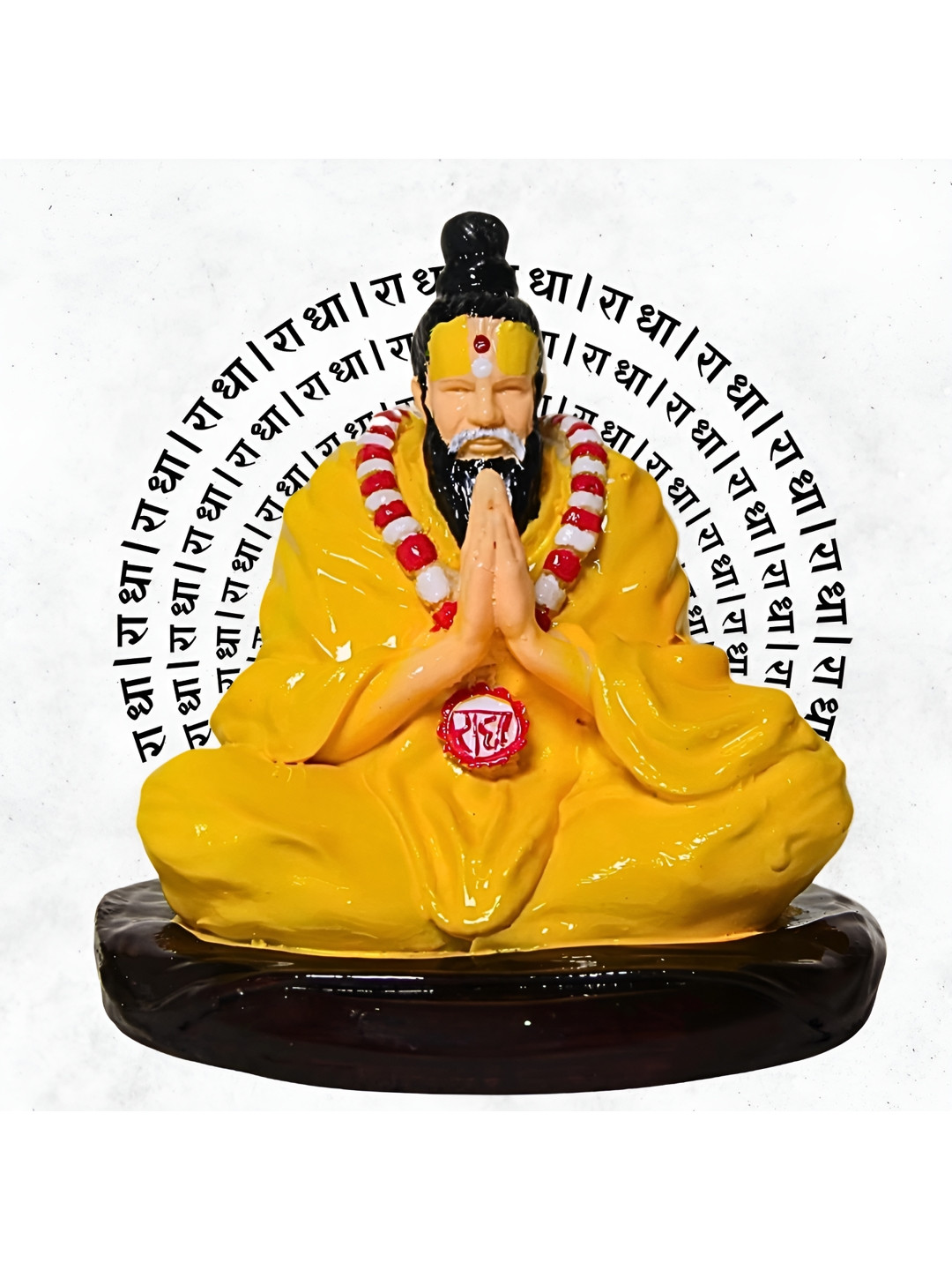 Ekaura Premanand Ji Maharaj Yellow Polyresin Matte Prayer Room Tiny Showpiece - 3.9 Inches