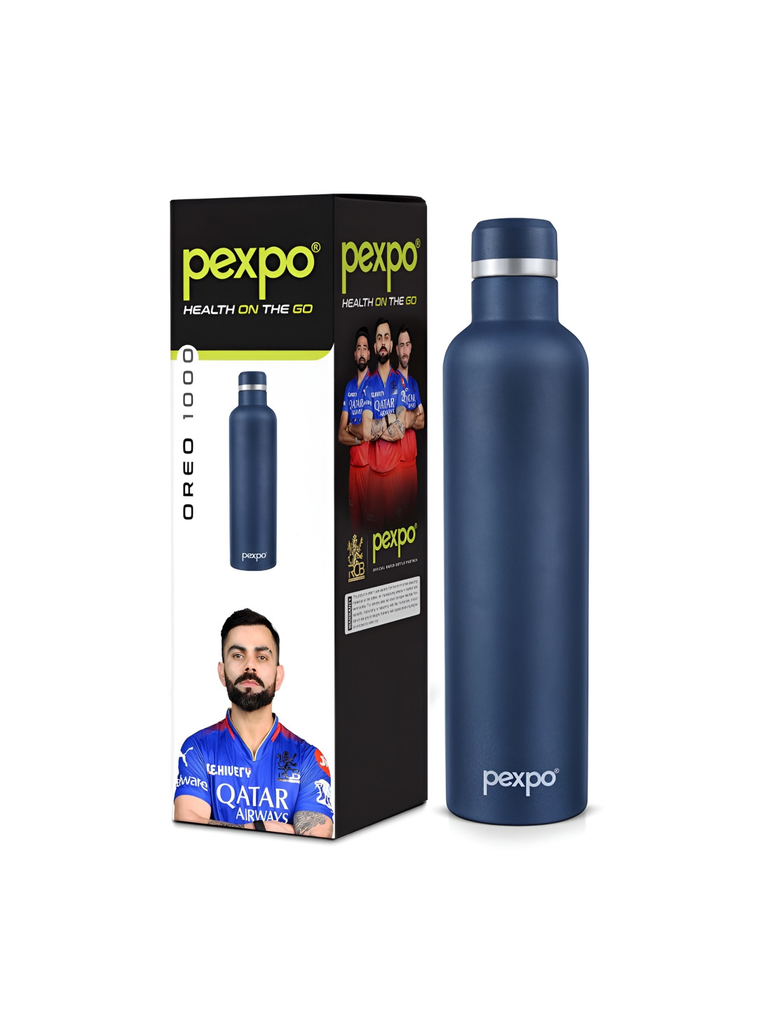 Pexpo Oreo Blue Solid Stainless Steel Spill Proof Flask - 980ml