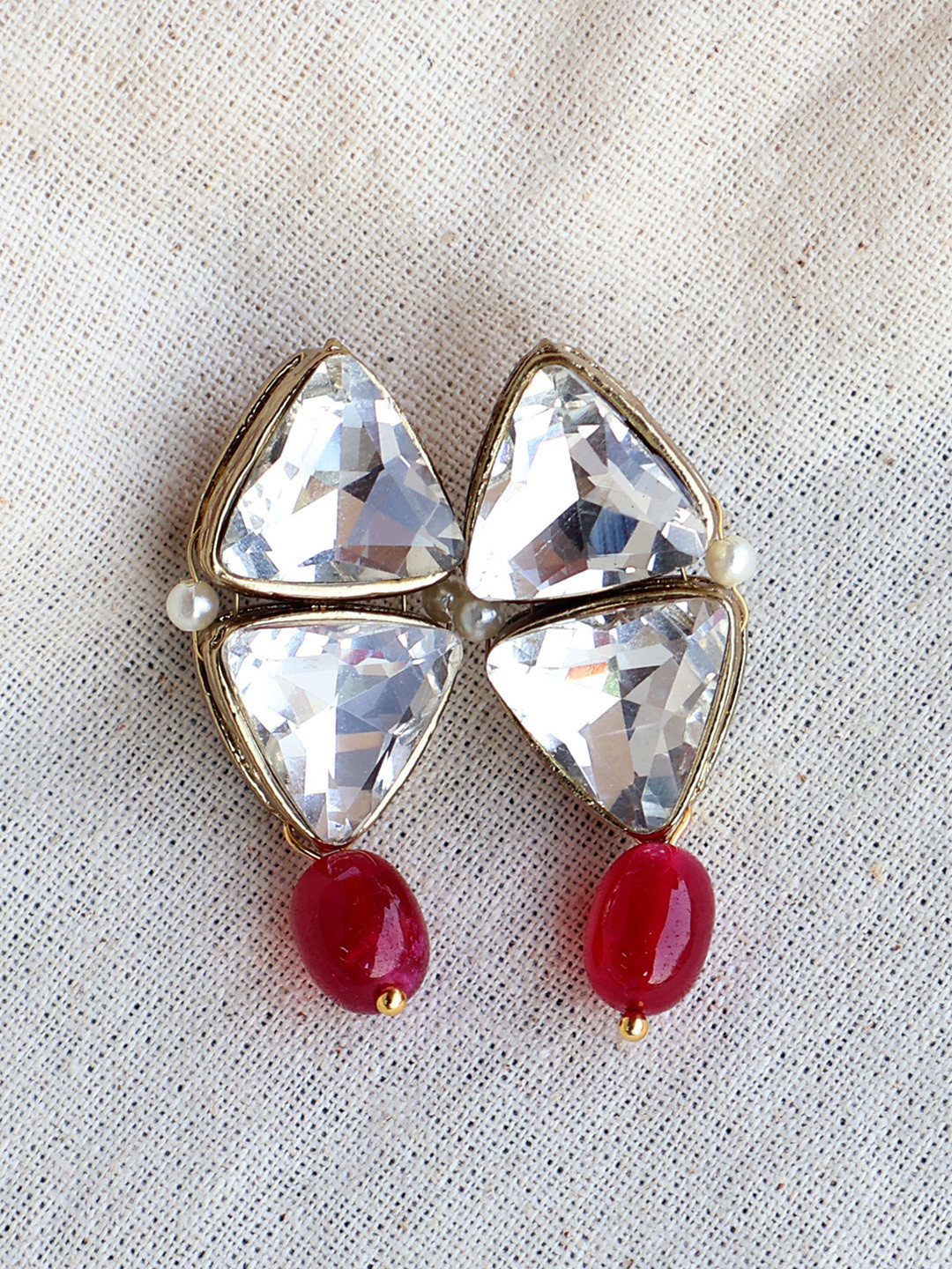 BeAbhika Gold-Plated Crystal Earrings With Pearl Center And Teardrop