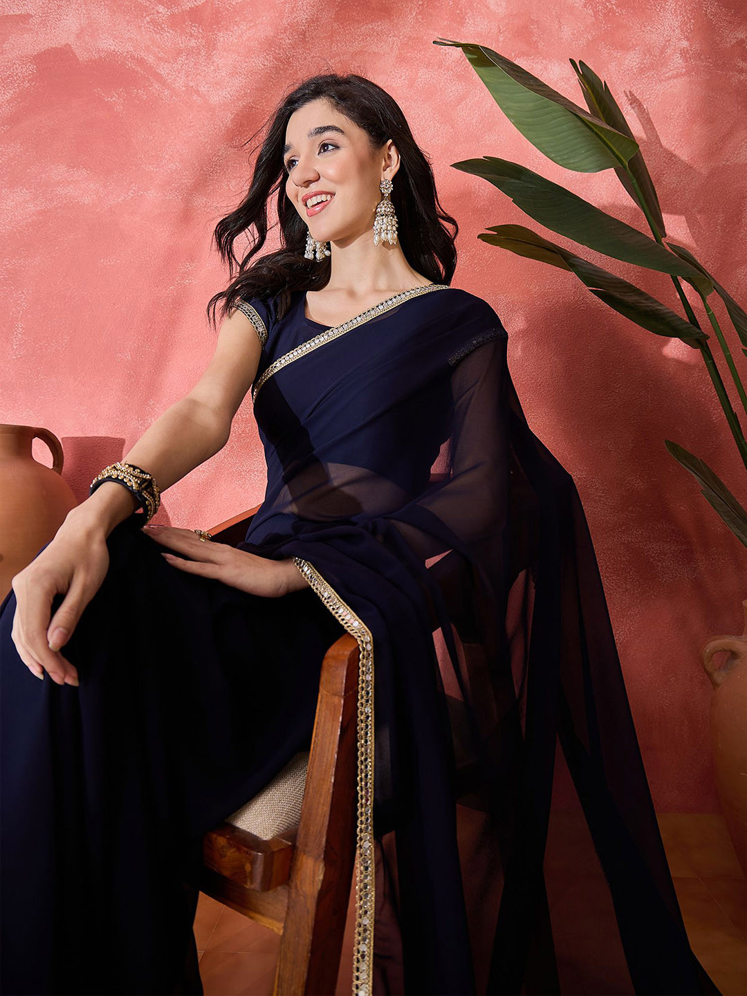 Sangria Georgette Saree With Unstitched Blouse