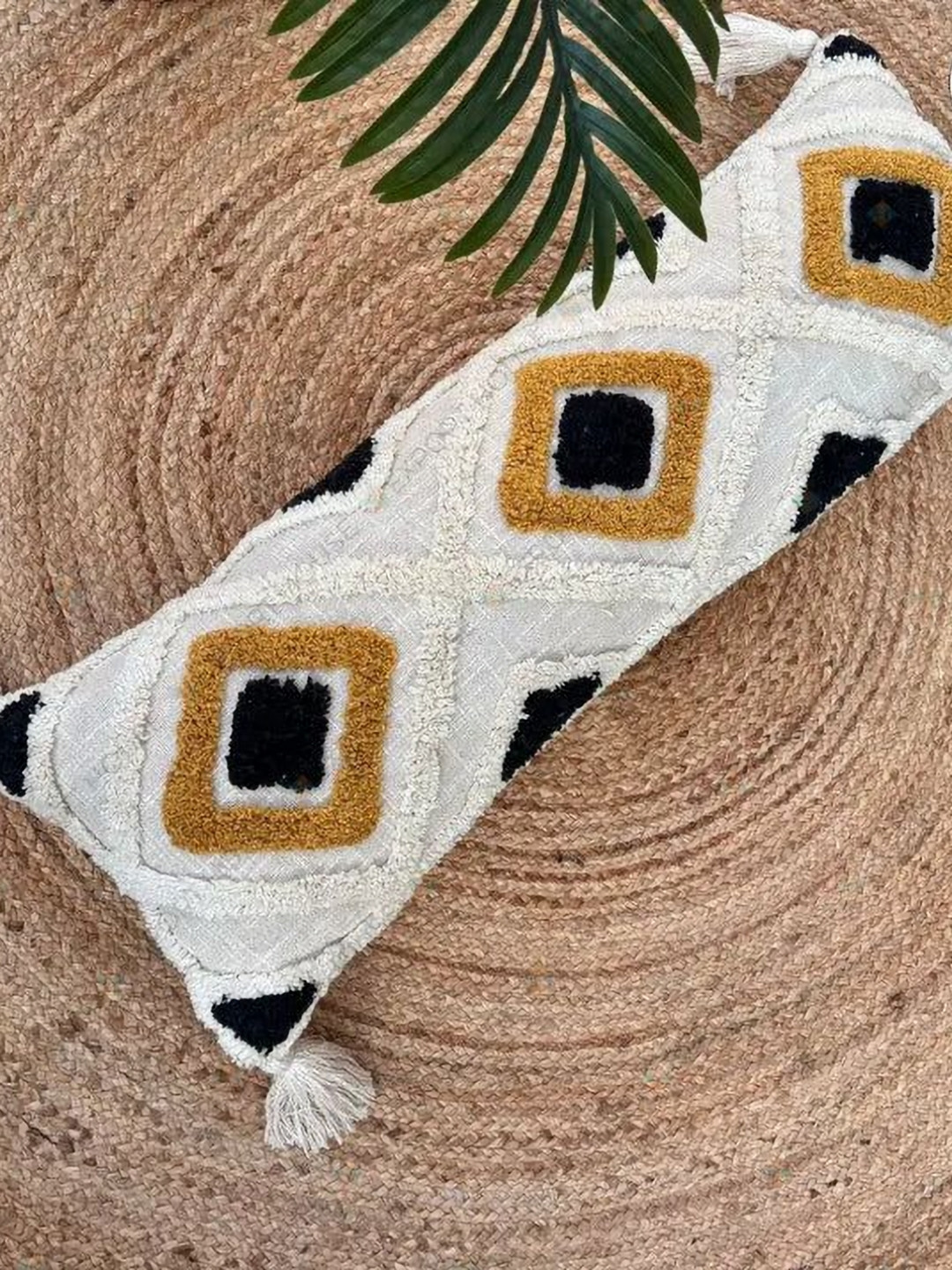 EXPORT HOUSE White Geometric Polyester Silk Breathable Rectangle Cushion Cover -16x16In