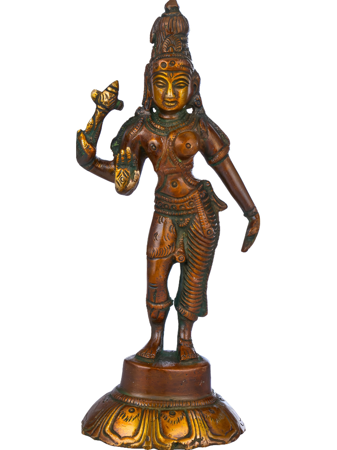 Exotic India Ardhanarishvara Brown Brass Metallic Prayer Room Medium Showpiece - 5.9 Inches