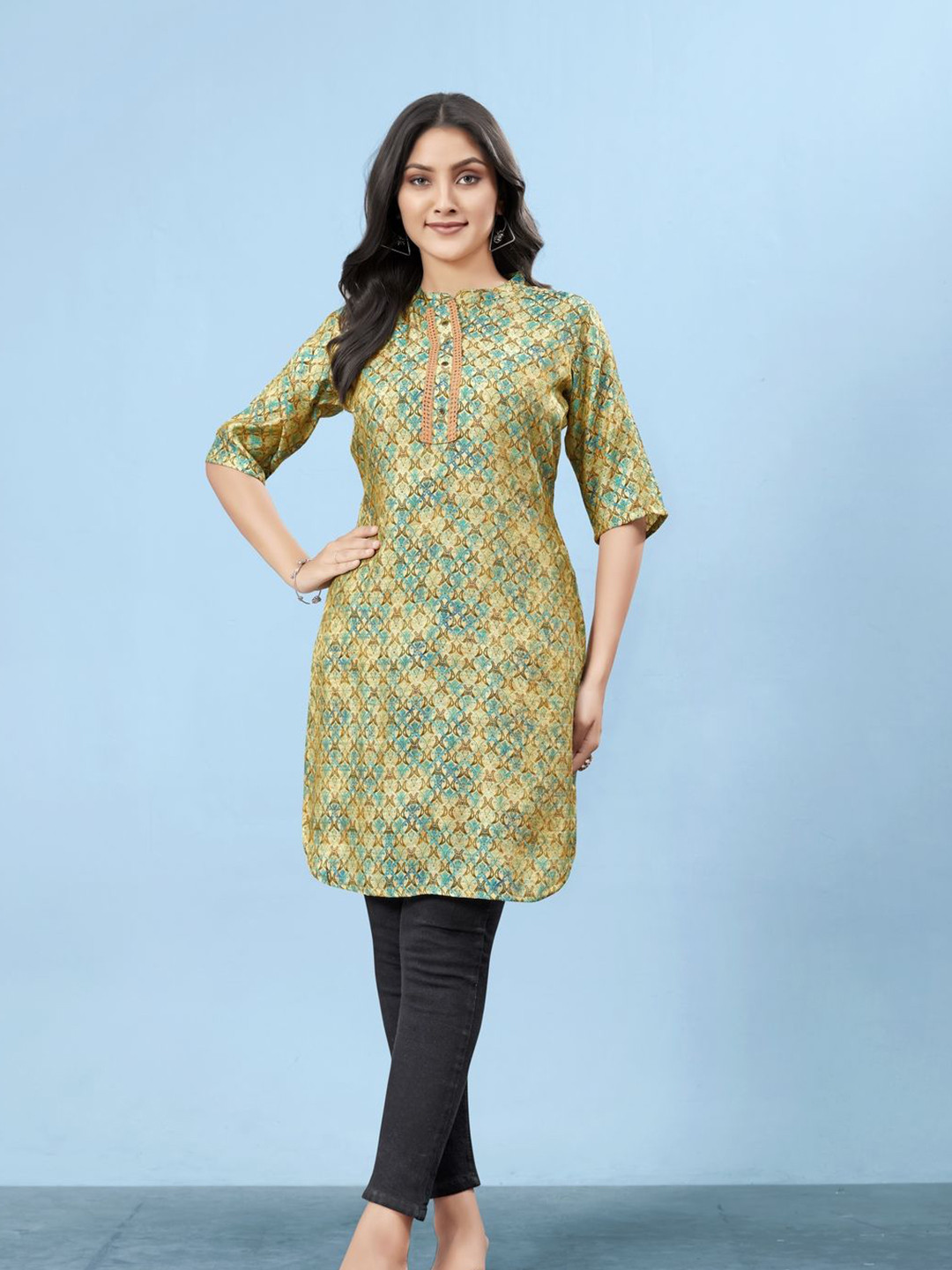 Suha Digital Women Printed Mandarin Collar Neck Straight Kurta