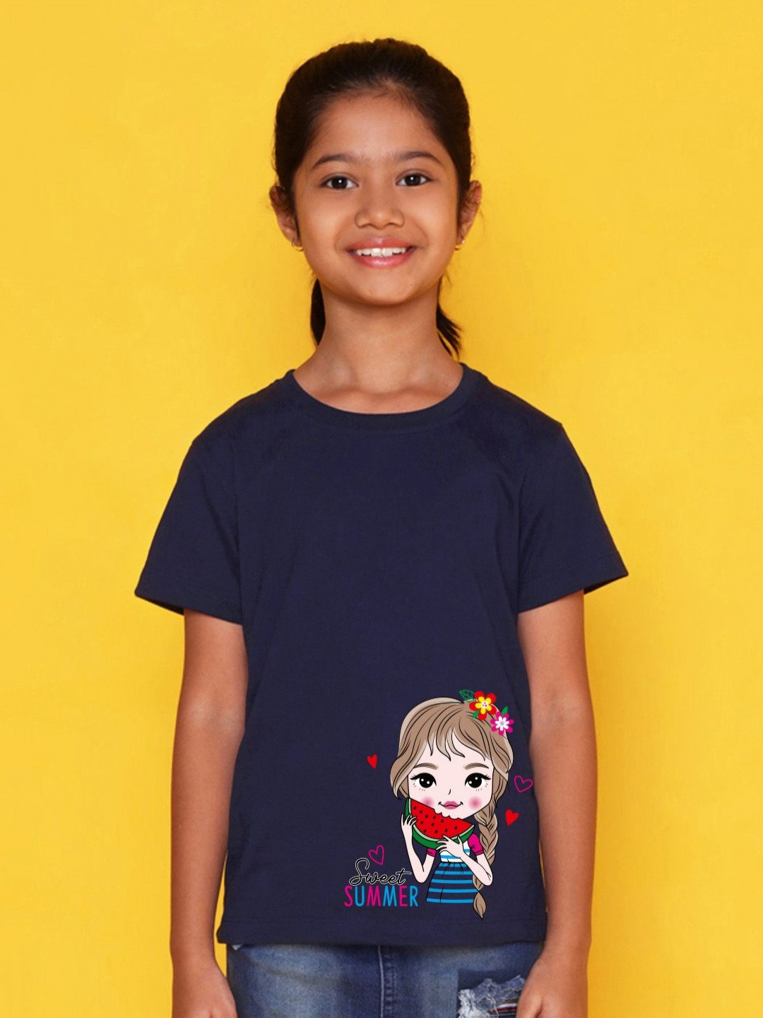 NUSYL Girls Cute Girl & Text Printed Cotton T-Shirt