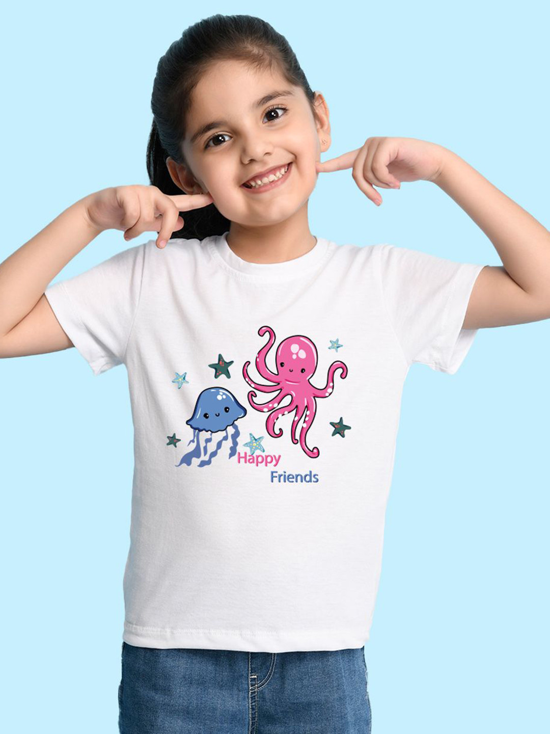 NUSYL Girls  Cute Jellyfish & Text Printed Cotton T-Shirt