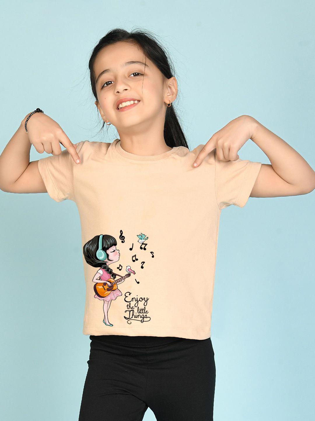 NUSYL Girls Enjoy The Little Things Text Printed Regular Fit Cotton T-Shirt