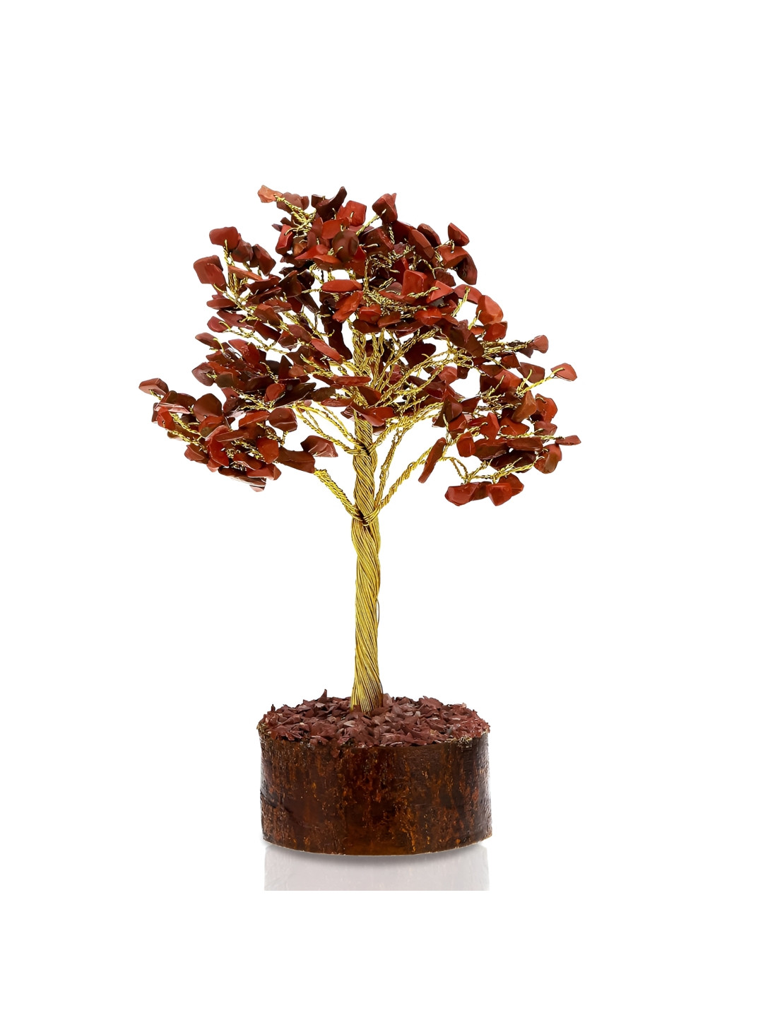 Gemsmantra Red Jasper Tree Chakra Activation 100 Beads Gold Crystal Glossy Living Room Medium Showpiece - 9.1 Inches
