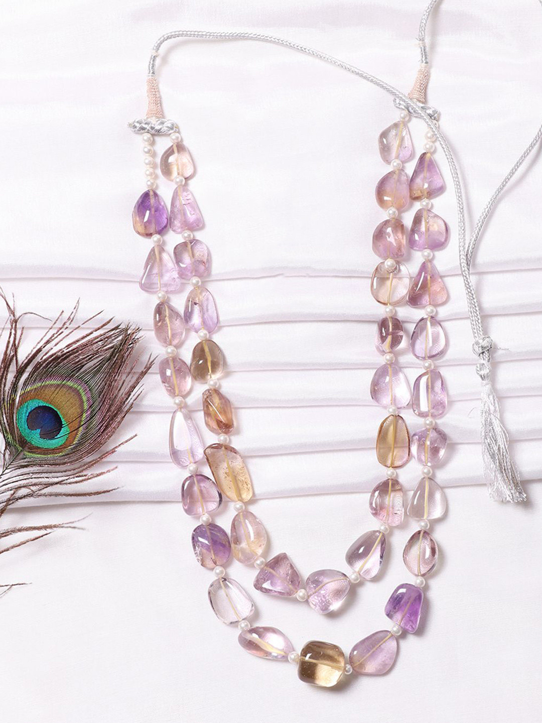 Raj Gems Natural Ametrine Gemstone Beaded Necklace Jewellery