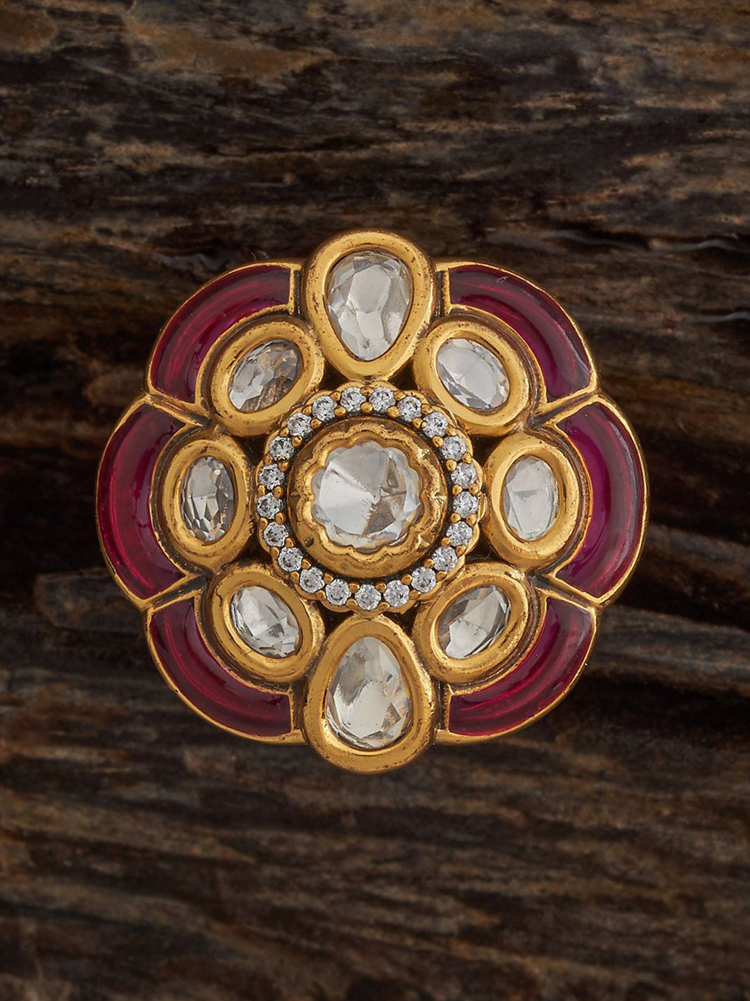 Kushal's Fashion Jewellery Ruby Victorian-Plated Ethnic Kundan Finger Ring