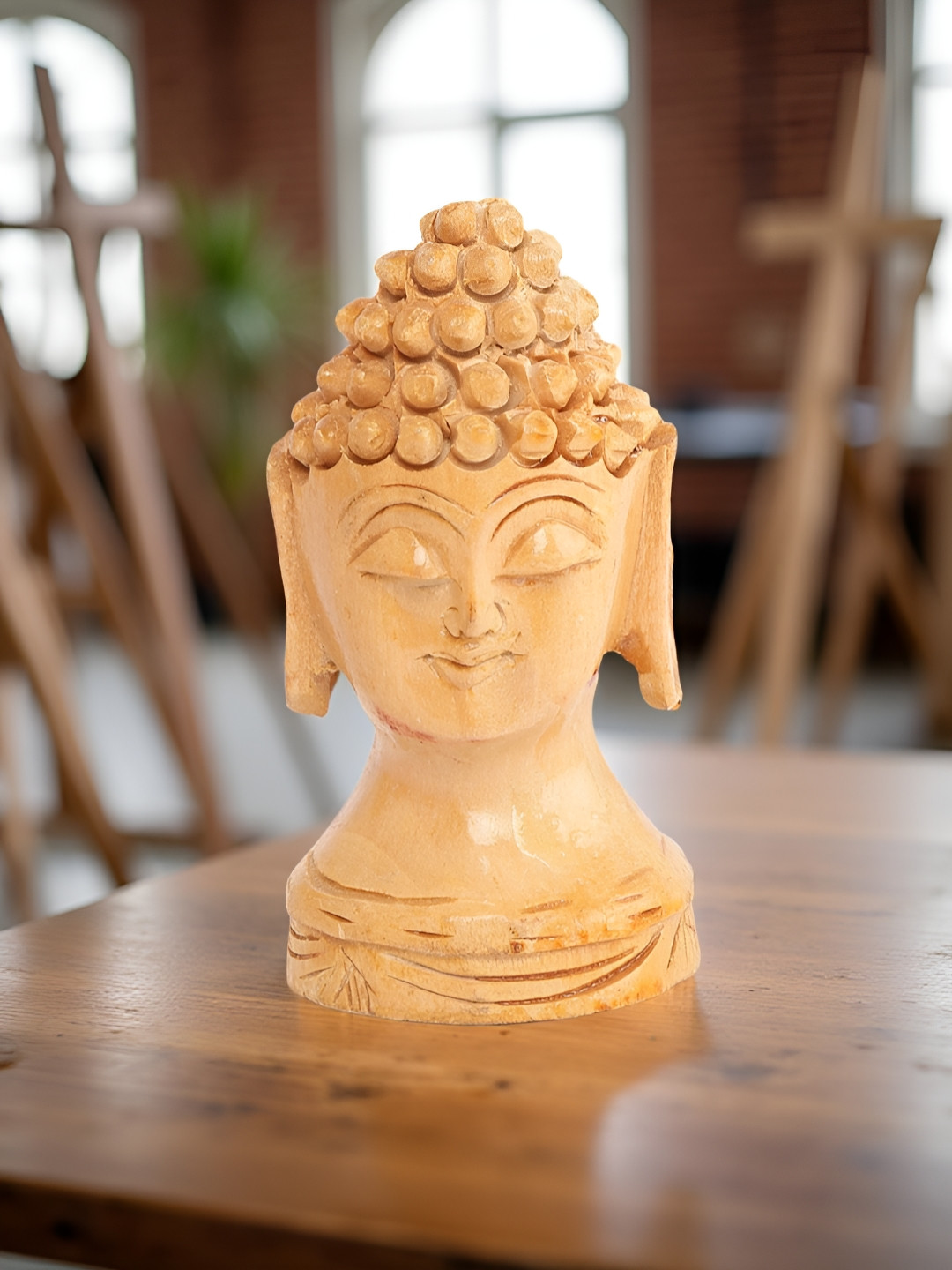 Myntra Elegant Homes Buddha Head Beige Wood Natural Living Room Tiny Showpiece - 4.7 Inches