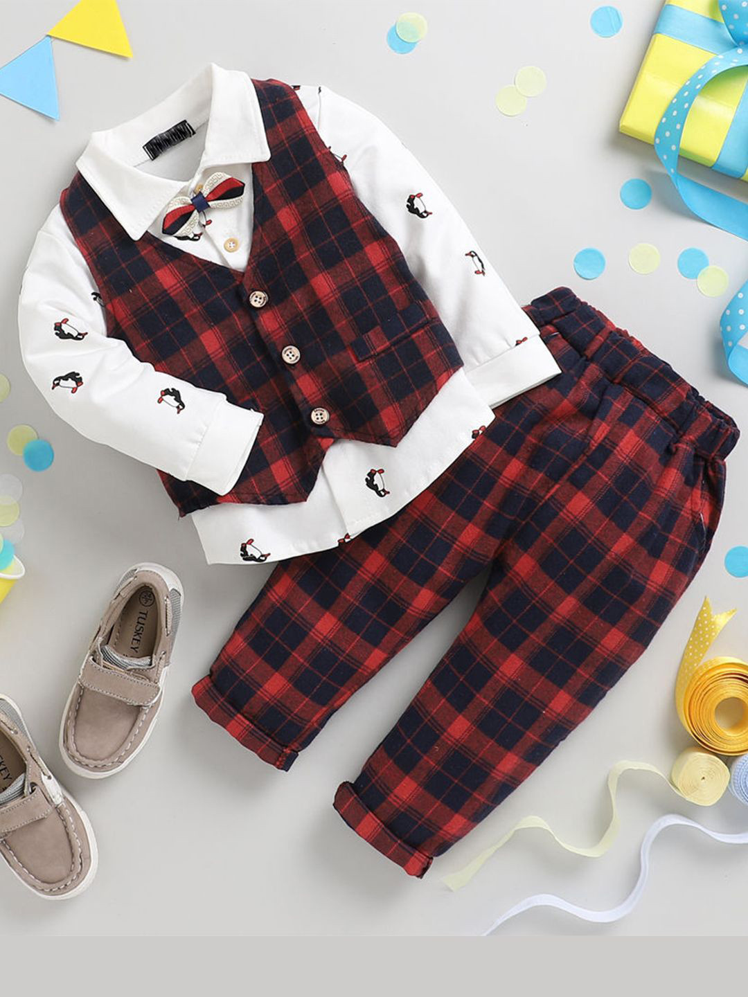 Bold N Elegant Boys Checked Single-Breasted 3Pc Suit