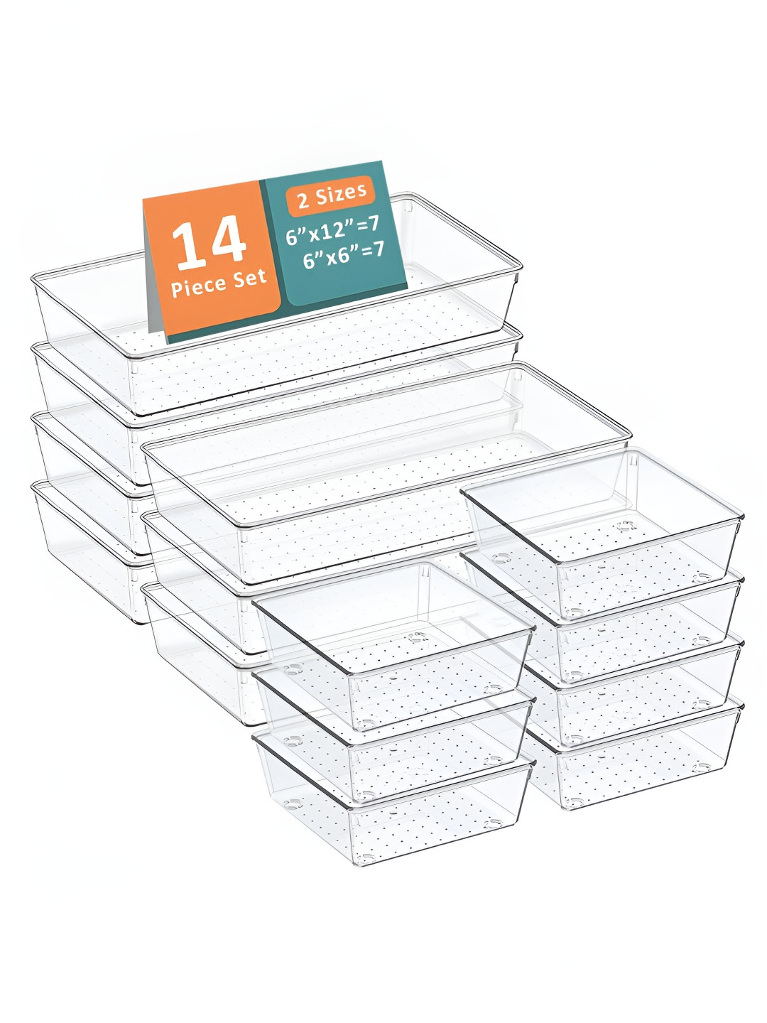 Aura Transparent 14 Pcs Set Multi-Purpose Makeup Organisers Storage Trays Organizers