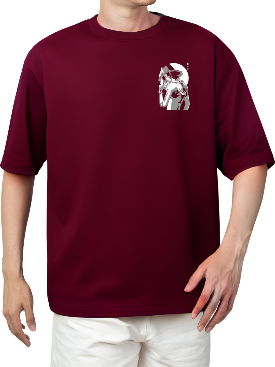 Starsbuyer Anime Printed Cotton Drop-Shoulder Sleeves Oversized T-shirt