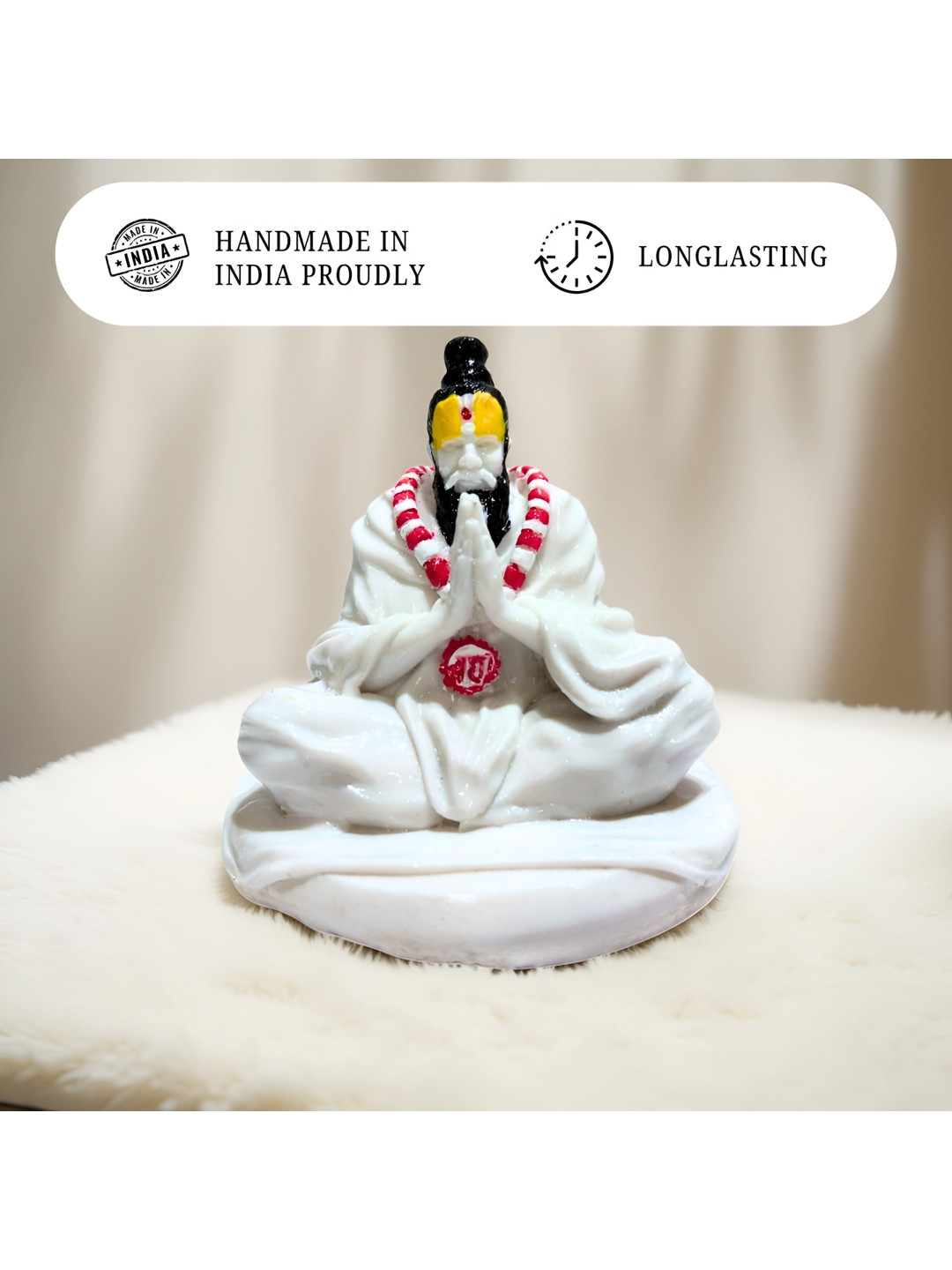 Ekaura Premanand Ji Maharaj White Polyresin Matte Prayer Room Small Showpiece - 3.9 Inches