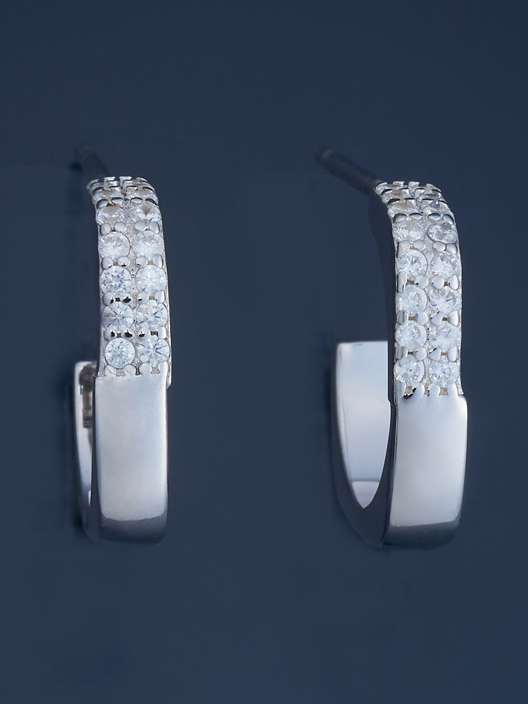Kushal's Fashion Jewellery 92.5 Pure Silver Rhodium-Plated Zircon Party Half Hoop Earrings